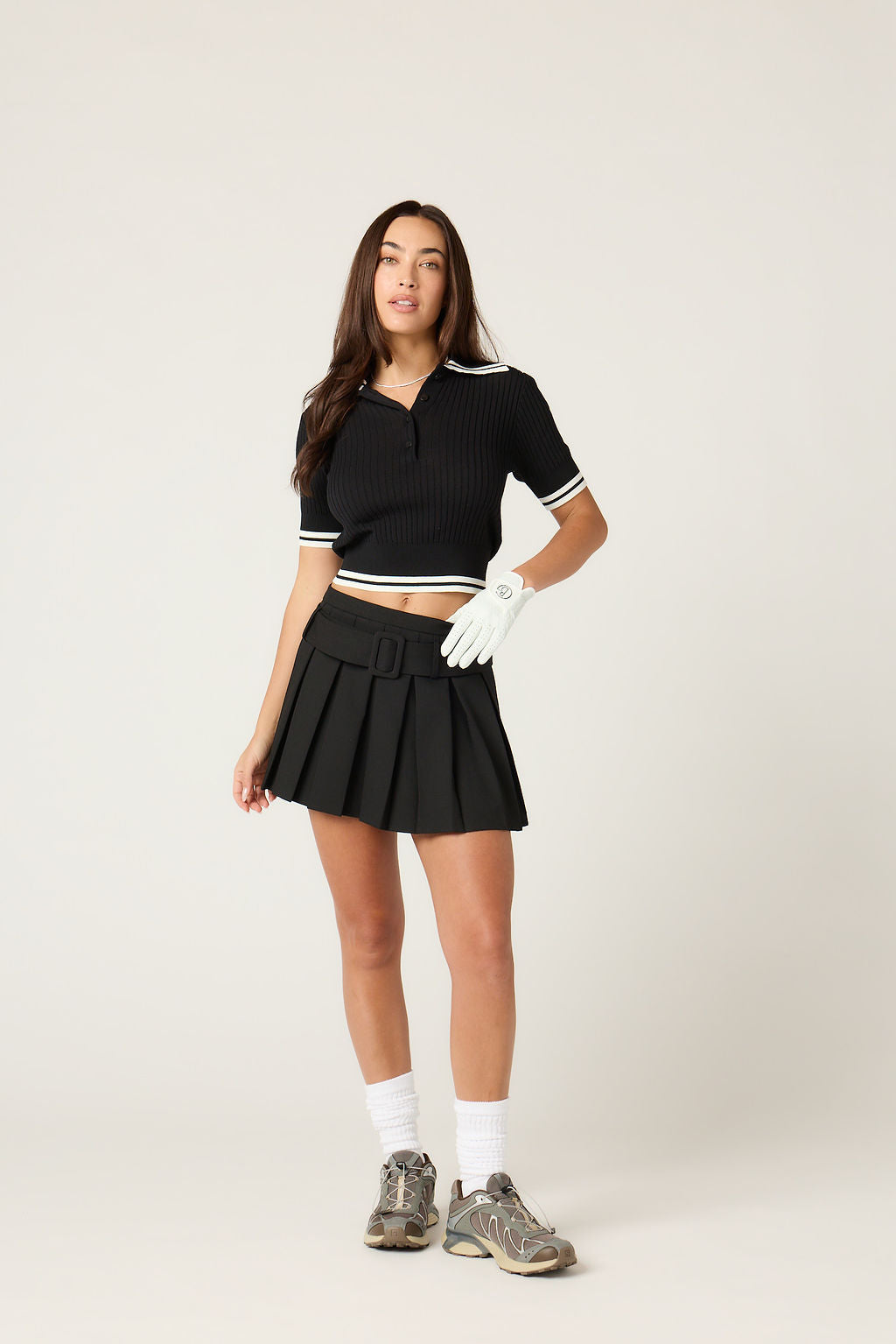Goldie Byrd Women's Belted Pleated Skirt - Black - Mini skirts Goldie Byrd Women's Belted Pleated Skirt - Black - Mini skirts