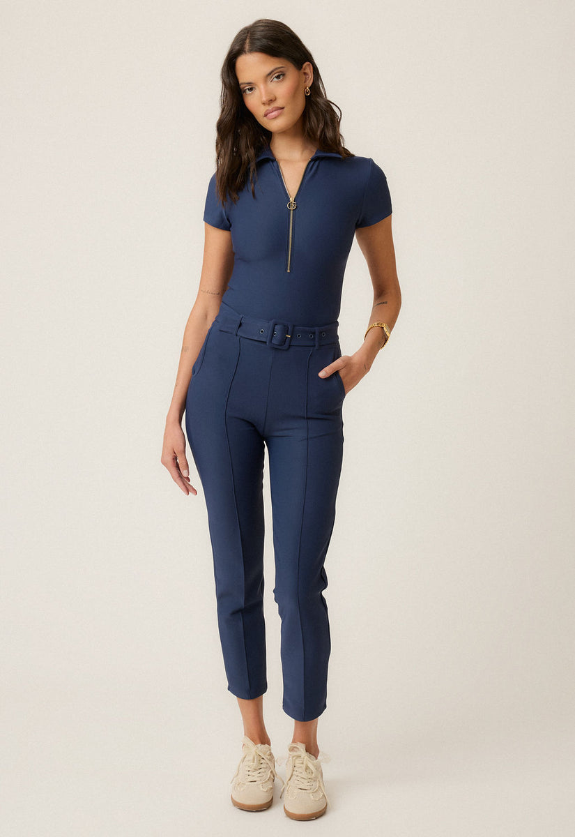 Women's Belted Hybrid Golf Pants , Navy Blue – Goldie Byrd