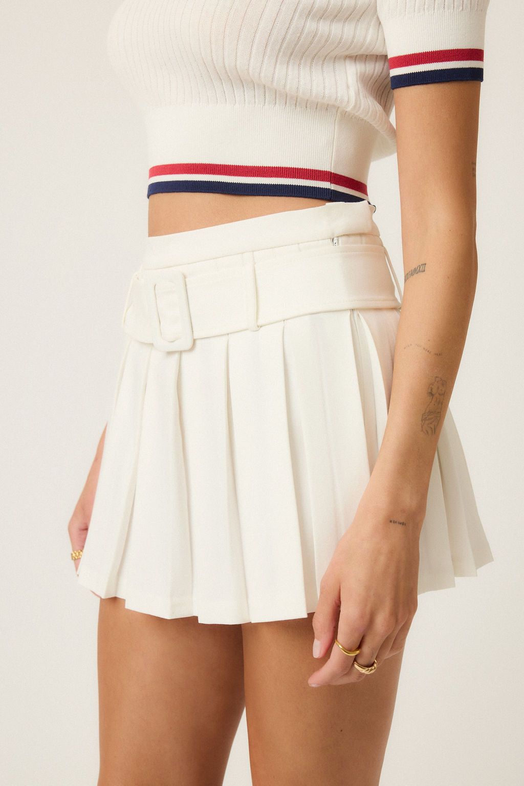 Belted Pleated Skirt